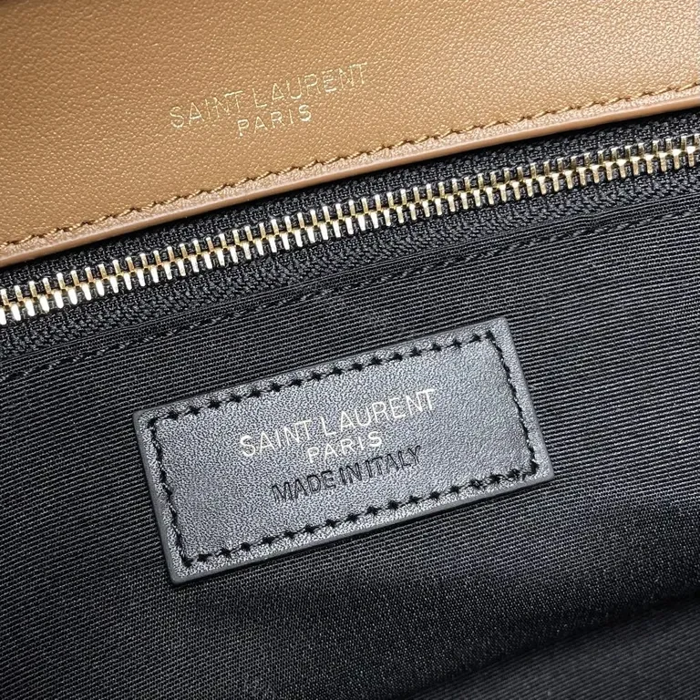View 6 of Camel Suede Crossbody Bag with Gold YSL Emblem - Tassel Detail