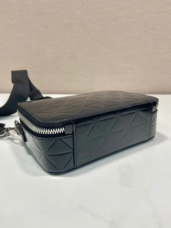 View 6 of Geometric Prada Crossbody: Black Calf Leather Luxury Bag