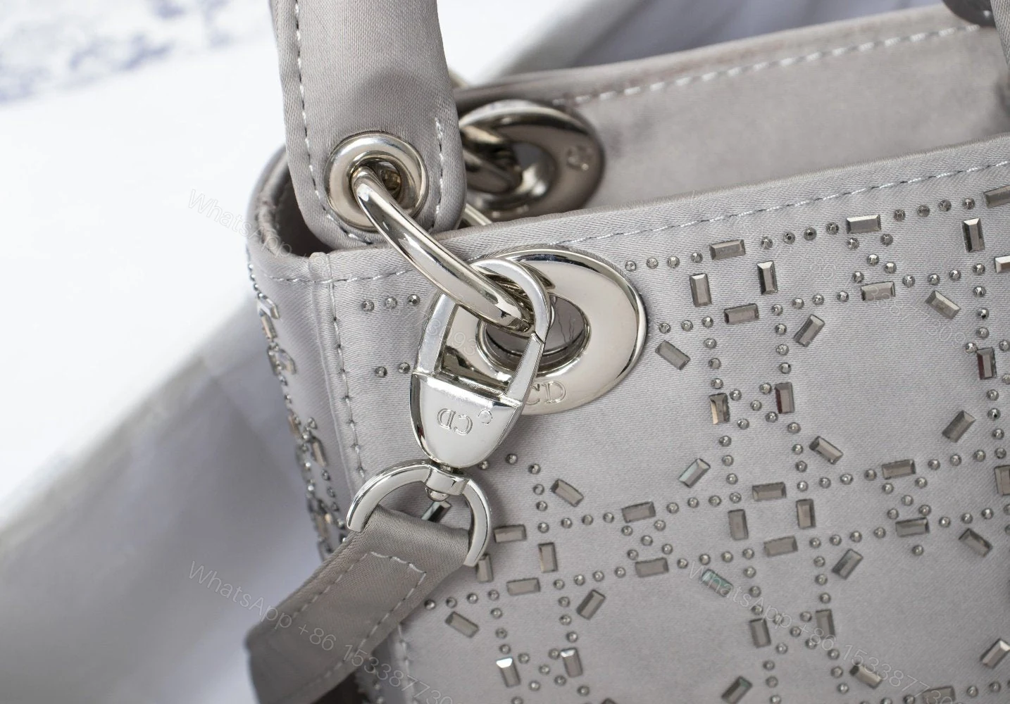 View 8 of Lady Dior Embellished Cannage Satin Mini
