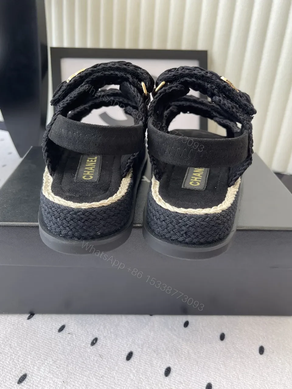 View 8 of Rope-Detail Sandals with Gold Emblem - Luxury Casual Comfort