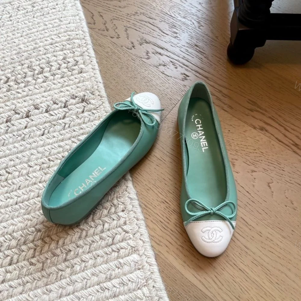 View 3 of Chanel Ballet Flats Light Green And White