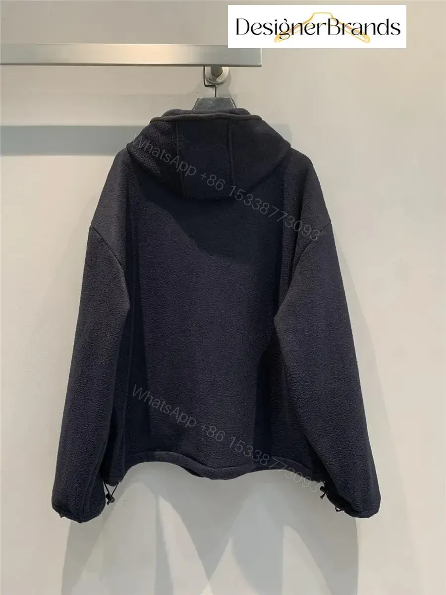 View 7 of Cozy Black Fleece Jacket with Minimalist Luxe Logo, Unisex, Winter-ready