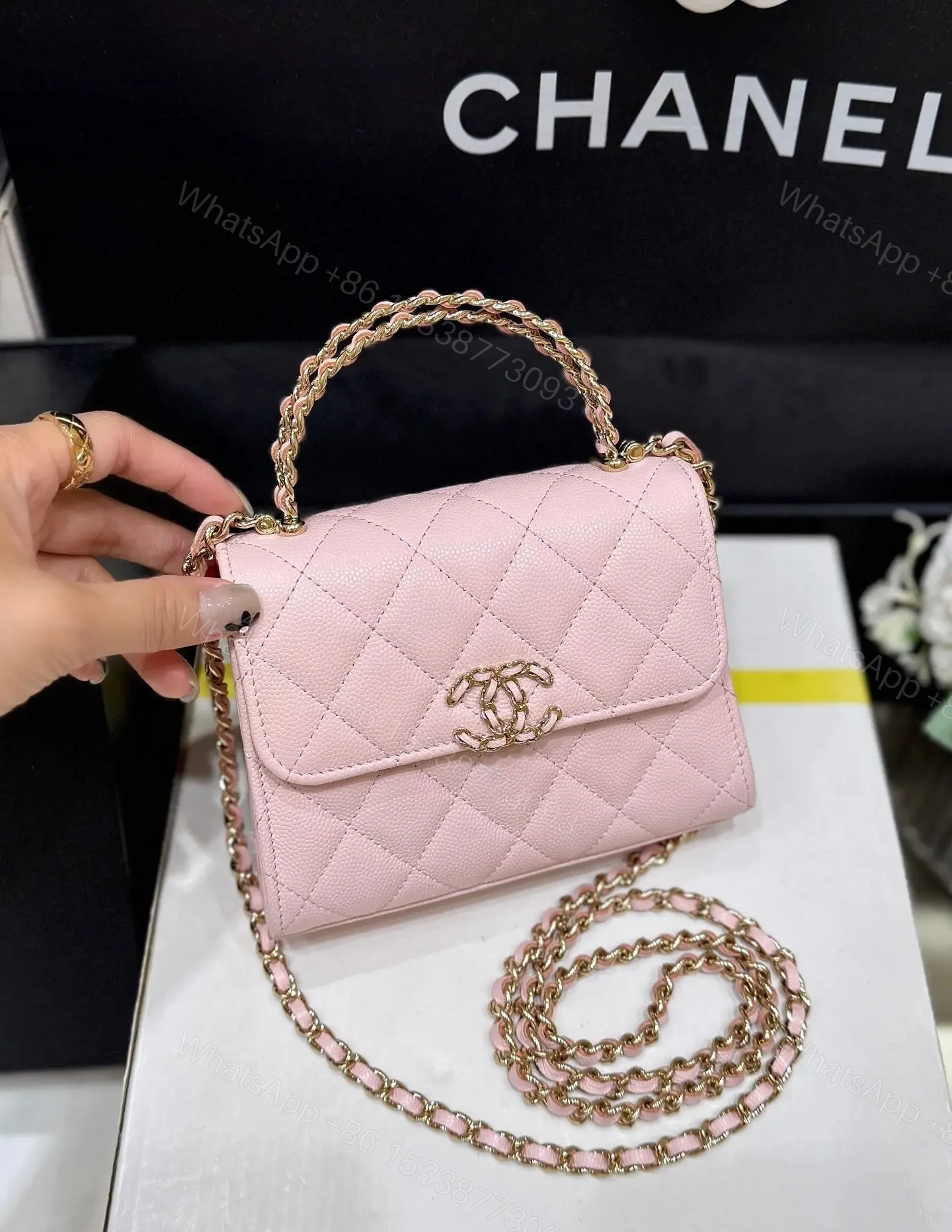 View 5 of CHANEL 25S Double C Logo Diamond Shiny Calfskin
