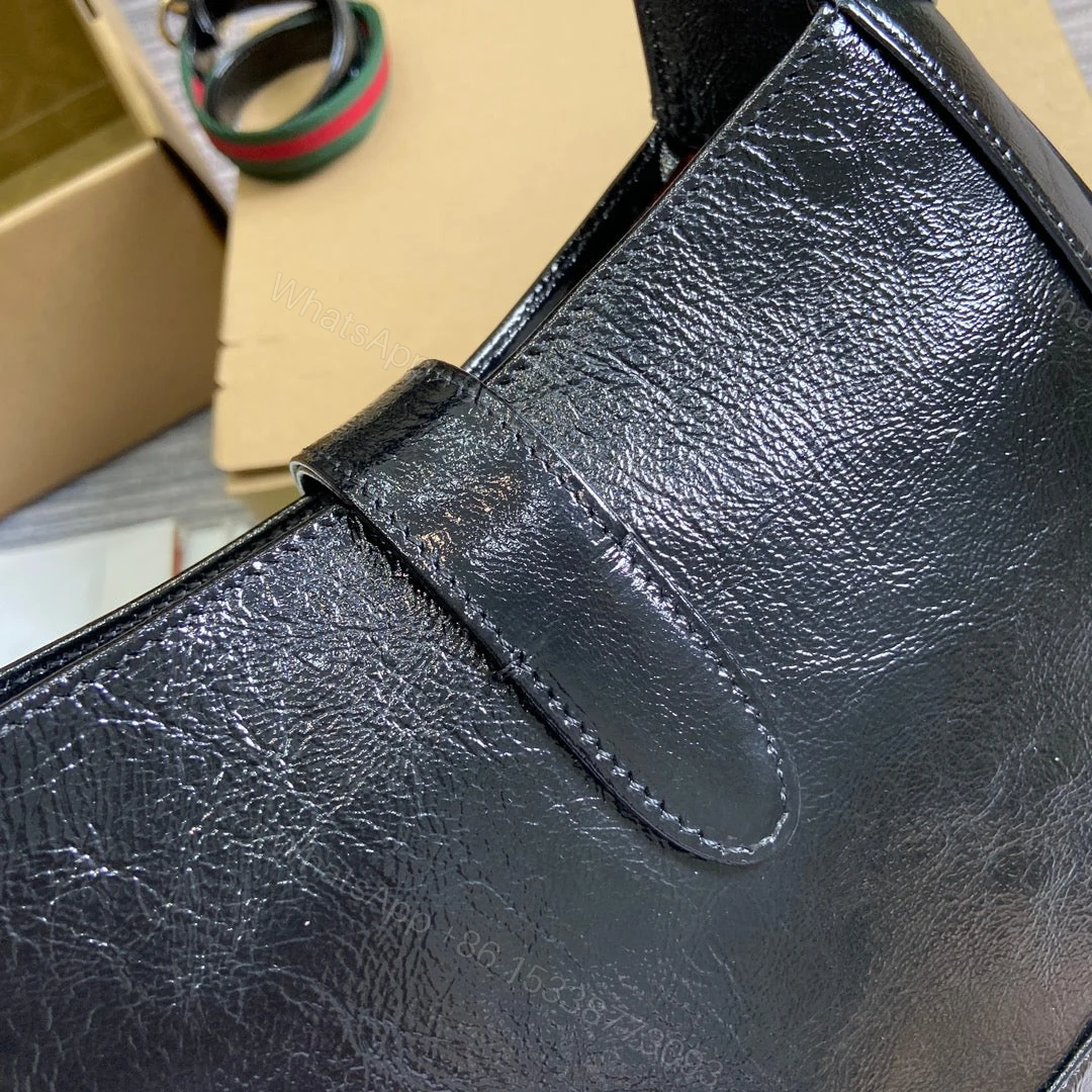 View 7 of JACKIE SMALL SHOULDER BAG 27 IN BLACK CRACKED LACQUER CALFSKIN GOLD HARDWARE