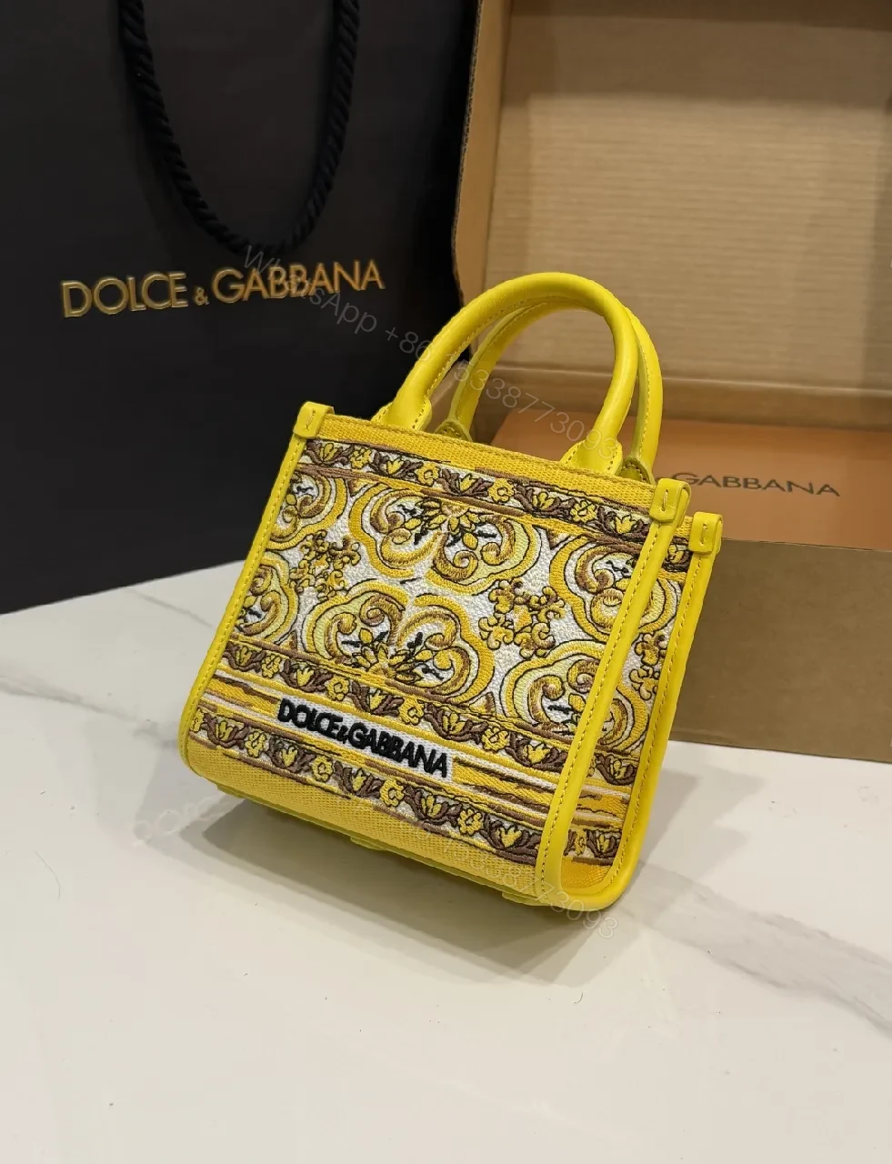 View 5 of Compact Yellow Embroidered Handbag: Bold Baroque Style
