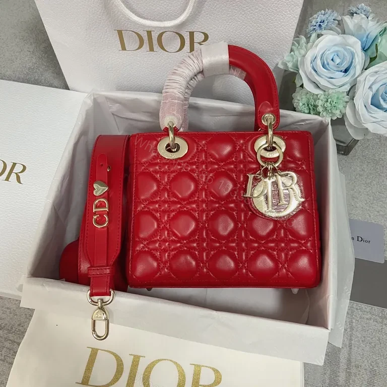 Bold Red Satchel: Quilted Leather with Dior-Style Charms — view 1