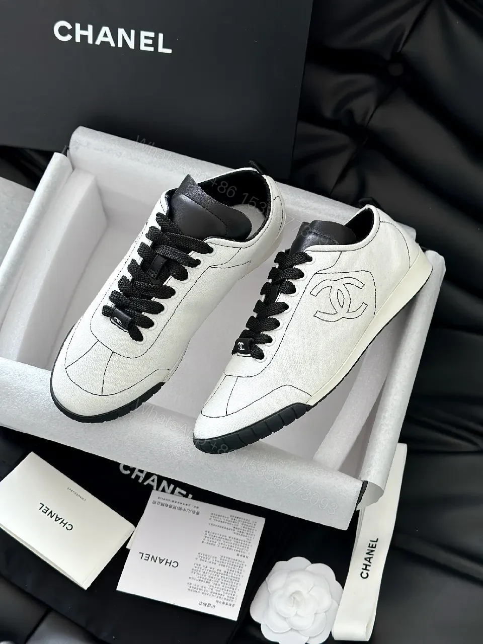 View 7 of Black Leather-Trim Modern Luxe Sneakers with Comfort Fit