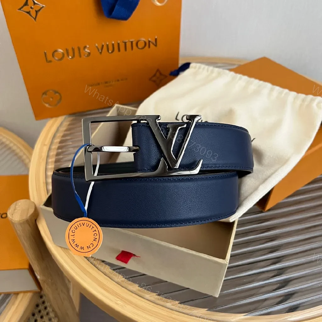 View 6 of Blue Leather Belt with Signature Buckle - Modern Luxury Accessory