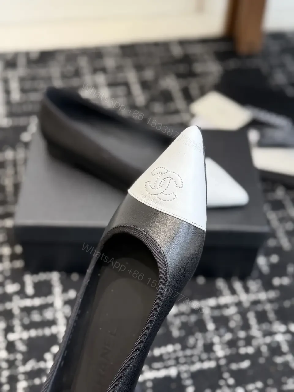 View 6 of Two-Tone Leather Ballet Flats with Logo Detail - Everyday Luxury