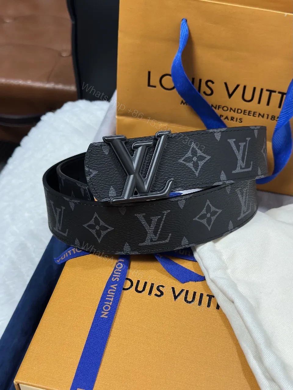 Black Matte Canvas Belt, Gunmetal Buckle, 30mm, Monogram Luxe — view 1