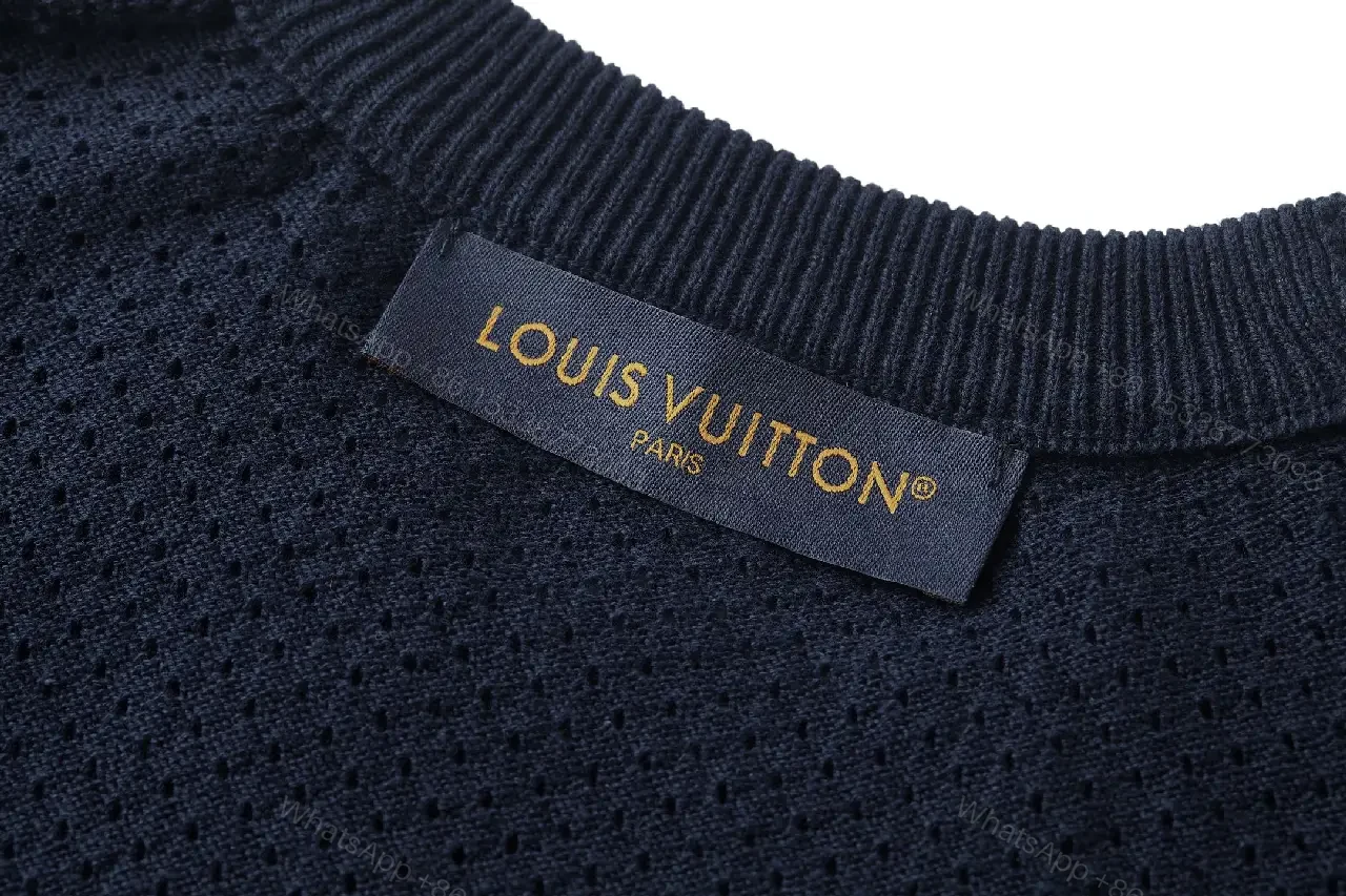 View 5 of Dark Navy Knit Crewneck Tee with Subtle LV Logo Texture