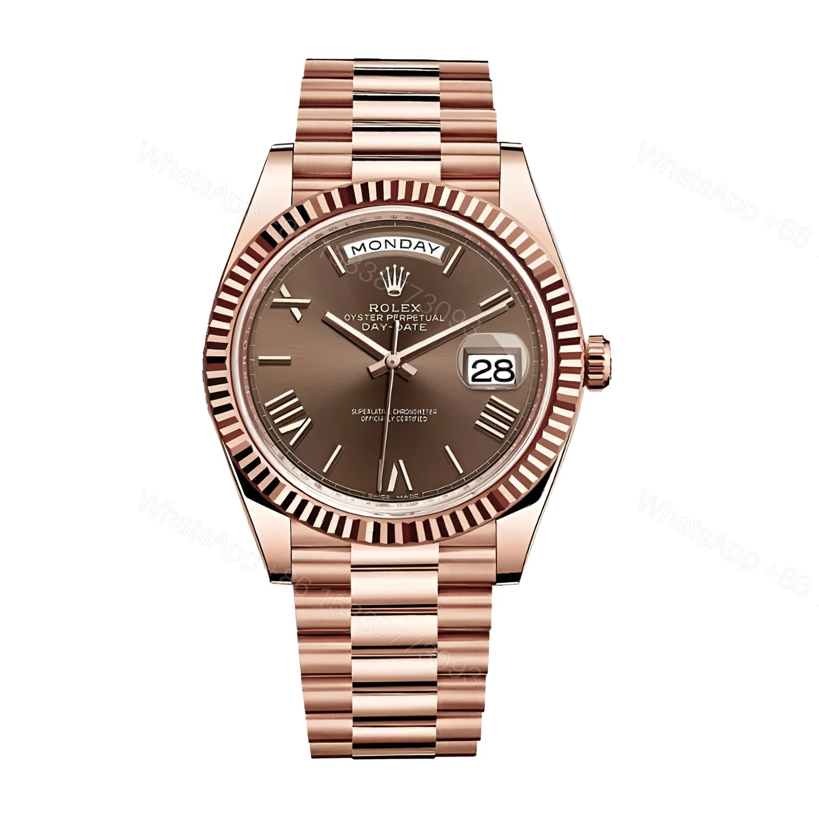 Rolex Day Date 228235 Rose Gold Chocolate Roman Dial Replica — view 1