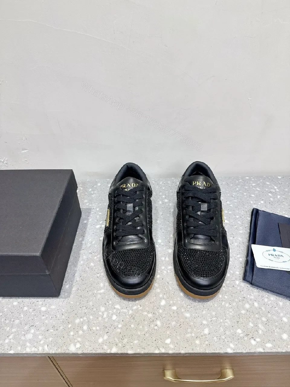 Black Leather Grid-Textured Luxury Sneakers with All-Day Comfort — view 1