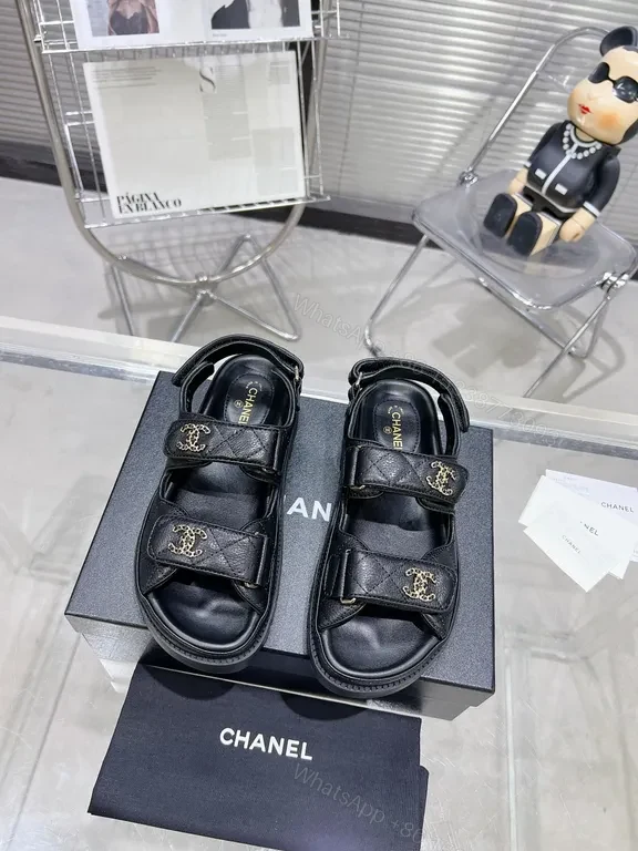 View 3 of Black Leather Sandals with Chanel Hardware â€“ Luxury Comfort Sandals