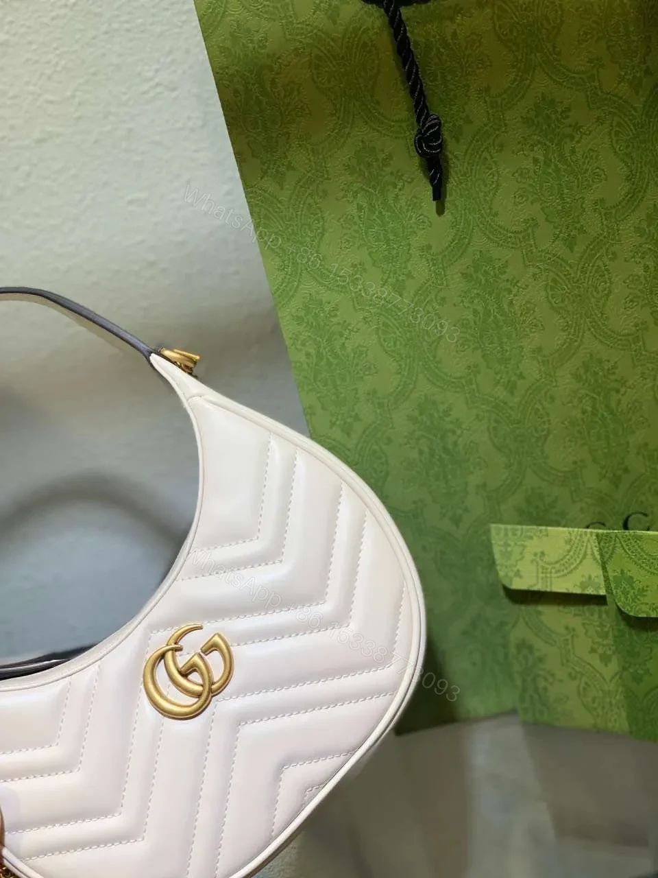 View 4 of Gucci GG Marmont Half Moon Luxury Handbag White 24cm