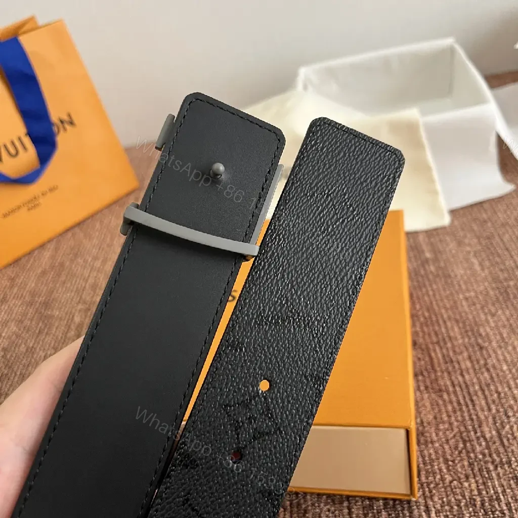 View 10 of Black Leather Belt Matte LV Buckle Slim Width - Center Front