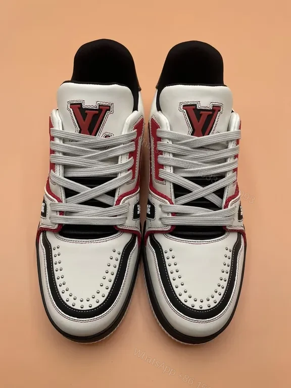 View 3 of White + Leather + Fashion Sneaker + LV Stripe Detail + Sneaker
