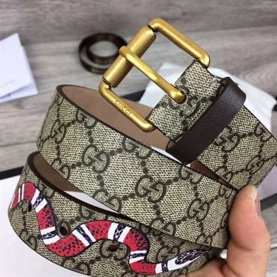 View 5 of GUCCI SNAKE PRINT GG SUPREME BELT – B42