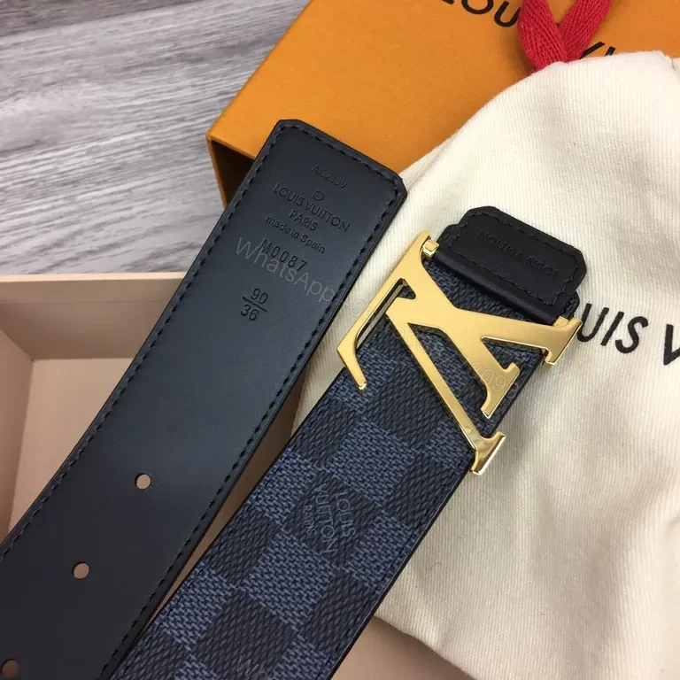 View 8 of Damier Graphite Belt: Luxury Coated Canvas with Gold Buckle Belt