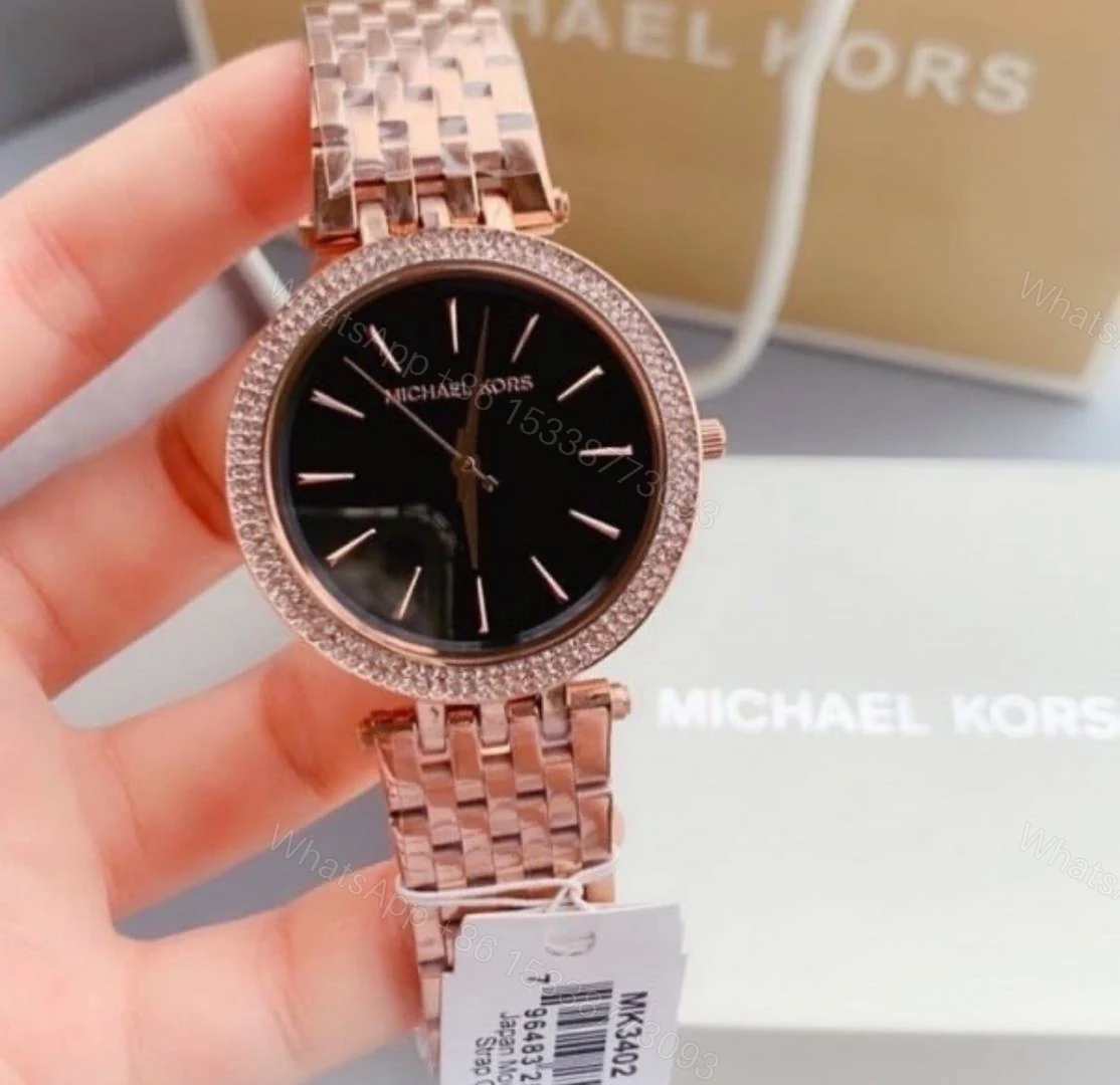 First Copy Michael Kors Darci Rose Gold Black Dial Women’s Analog Watch — view 1