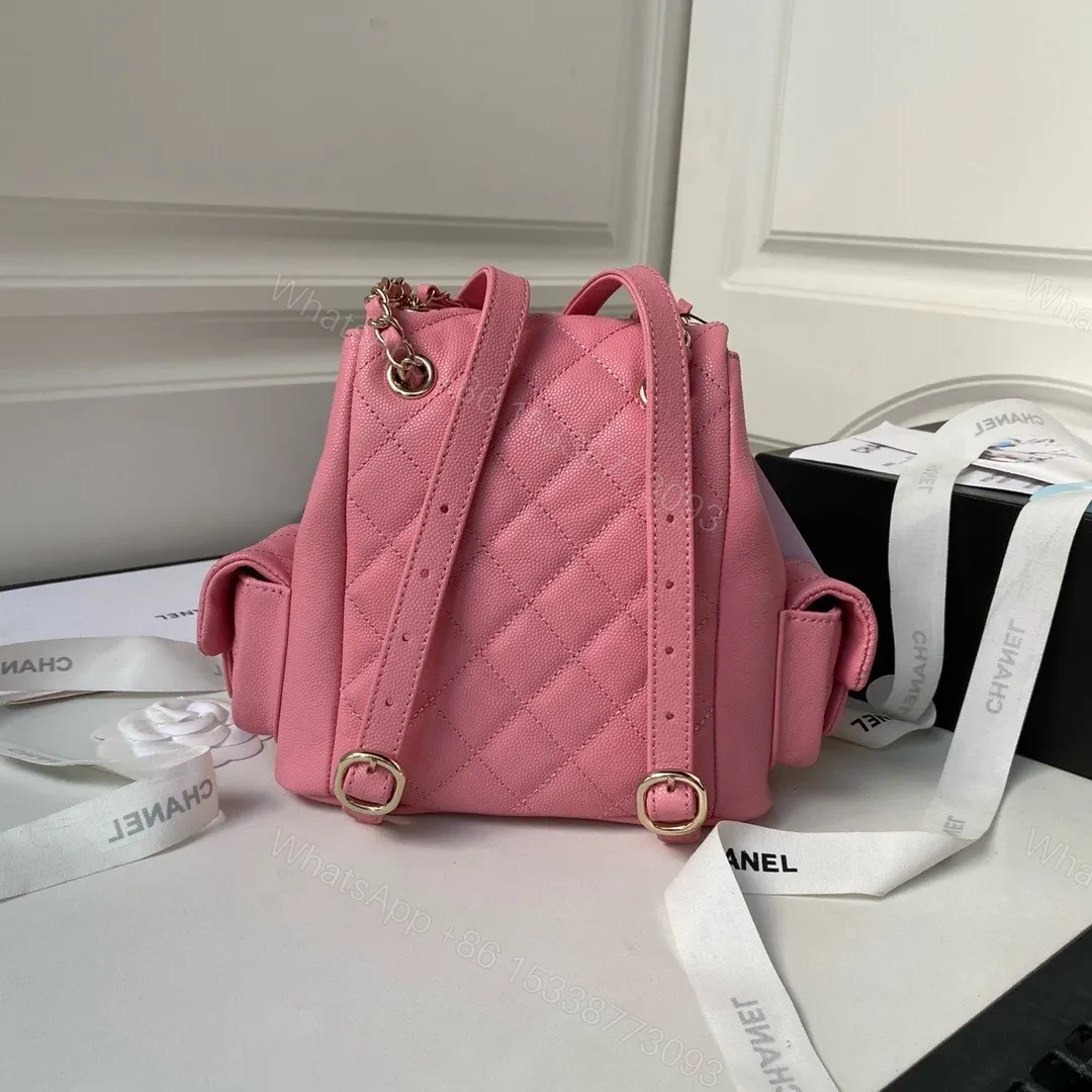 View 2 of Chanel Backpack Duma Mini Replica 11 Pink Lock Gold 21.5×19.5x12cm