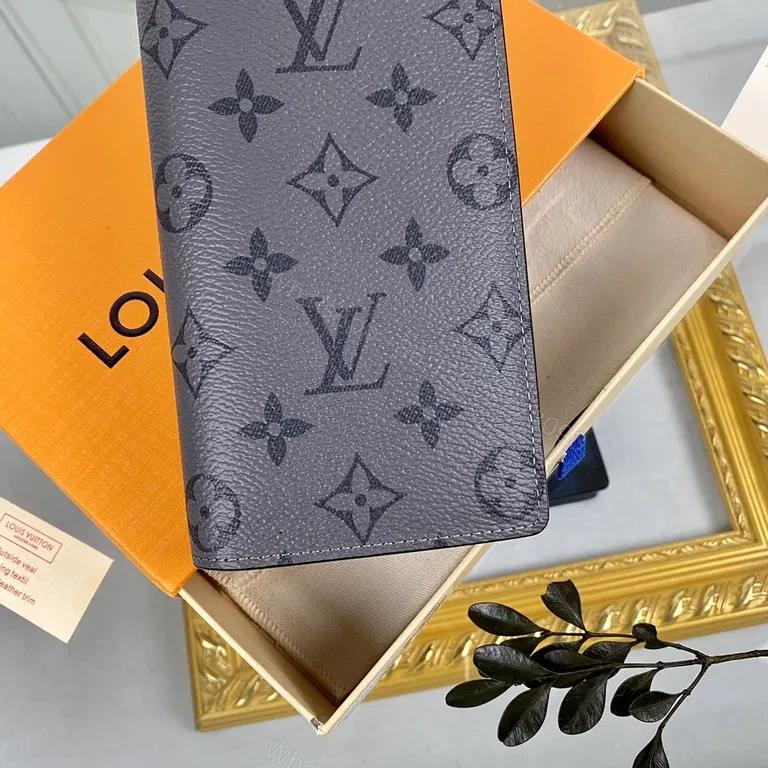 View 4 of Monogram Charcoal Pebble Leather Wallet â€“ Fold-Over, Card + Cash Storage