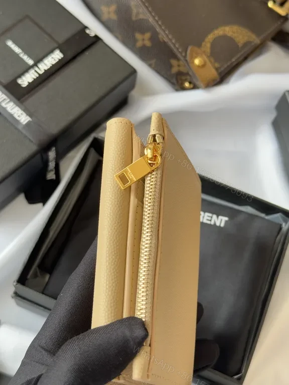 View 6 of Chic Nude Leather Wallet with Gold Hardware - Compact Luxury