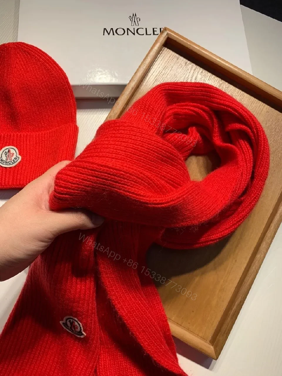 View 5 of Bold Red Knit Set – Luxe Warmth with Signature Emblem