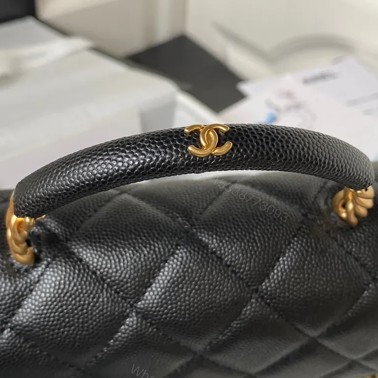 View 4 of Quilted Caviar Leather Bag: Gold Chain, Chanel-esque Luxury