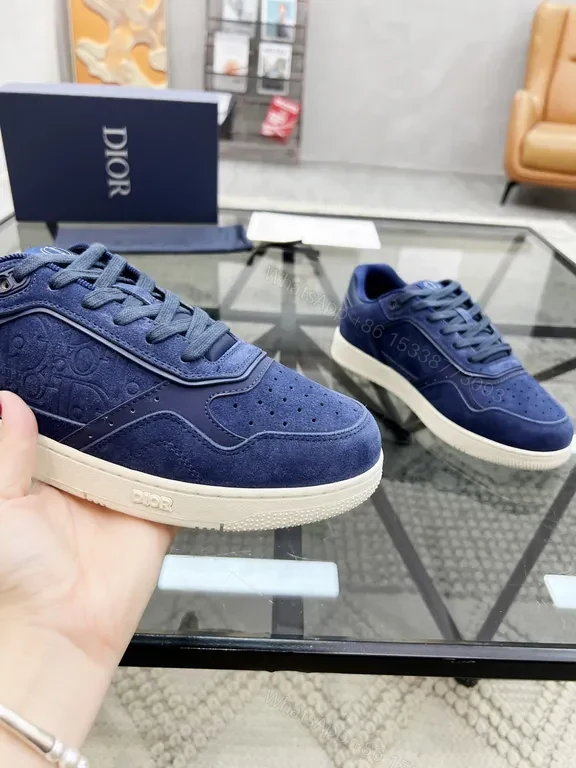 View 5 of Soft-Blend Navy Suede Sneakers with Monogram Detailing, Luxury Style