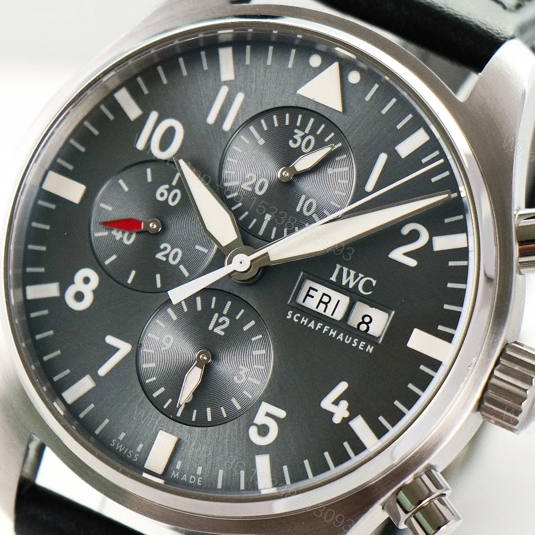 View 5 of IWC Pilot Chronograph Grey Replica 43MM Premium Black Leather Strap Edition IW378003