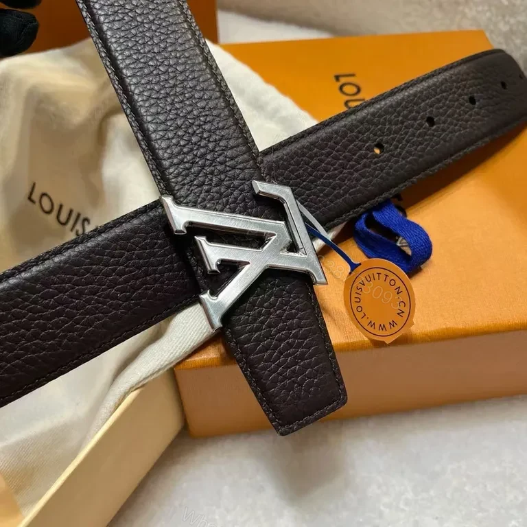 View 2 of Refined LV Belt | Gold Buckle, Textured Leather, Elegant Everyday