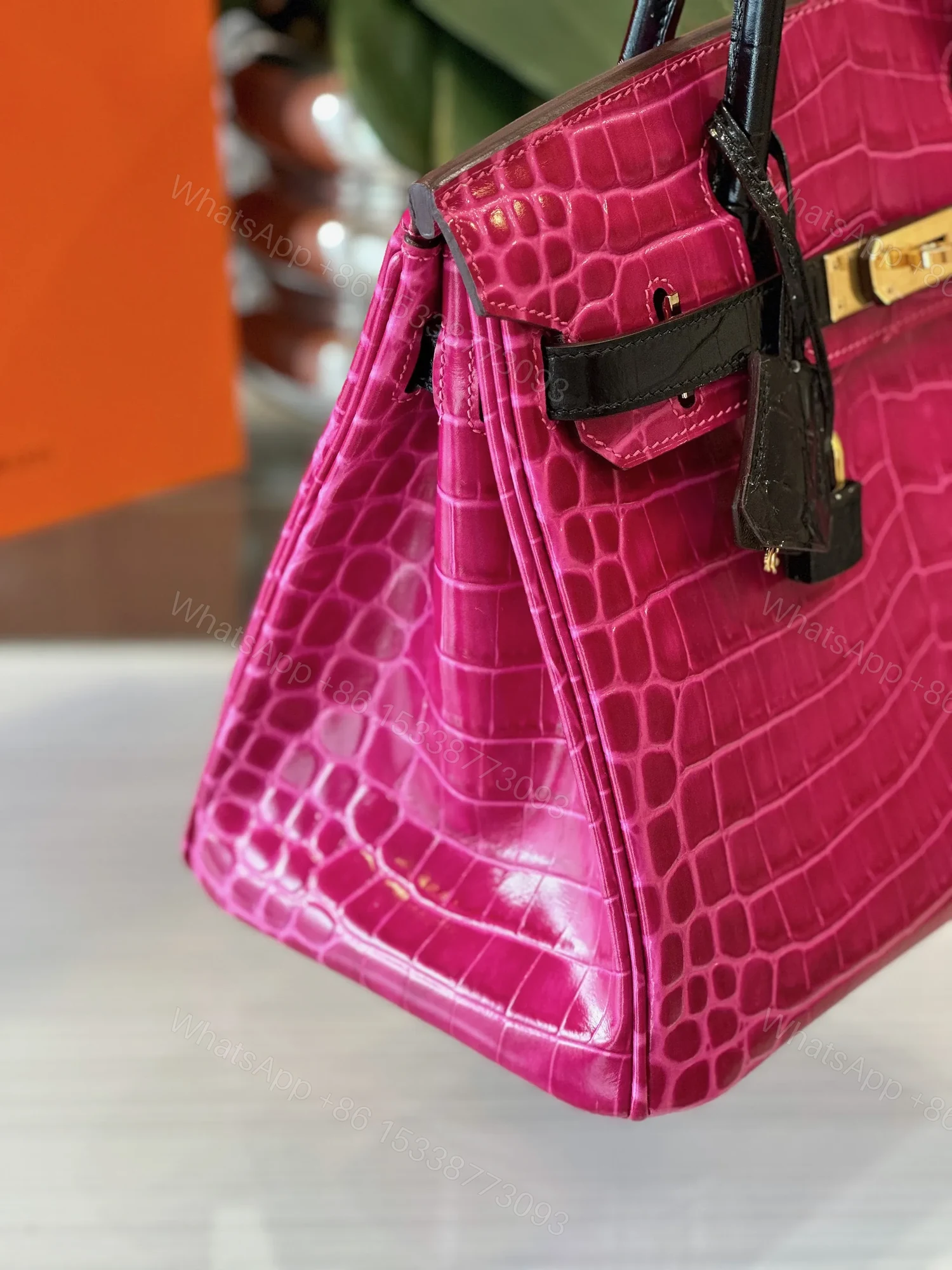 View 5 of HN Pink/Black Genuine Crocodile Leather Gold Hardware – Custom Made