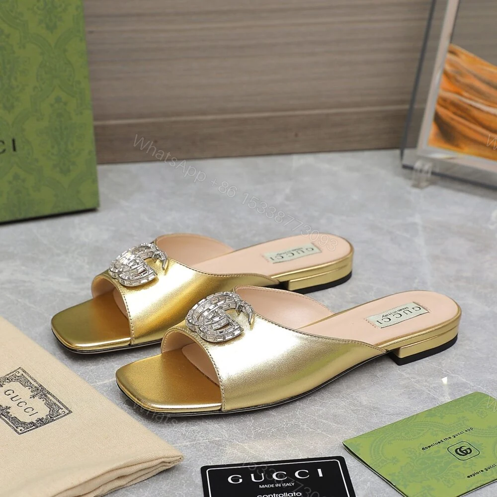 View 2 of Gucci GG Crystal Slippers Gold