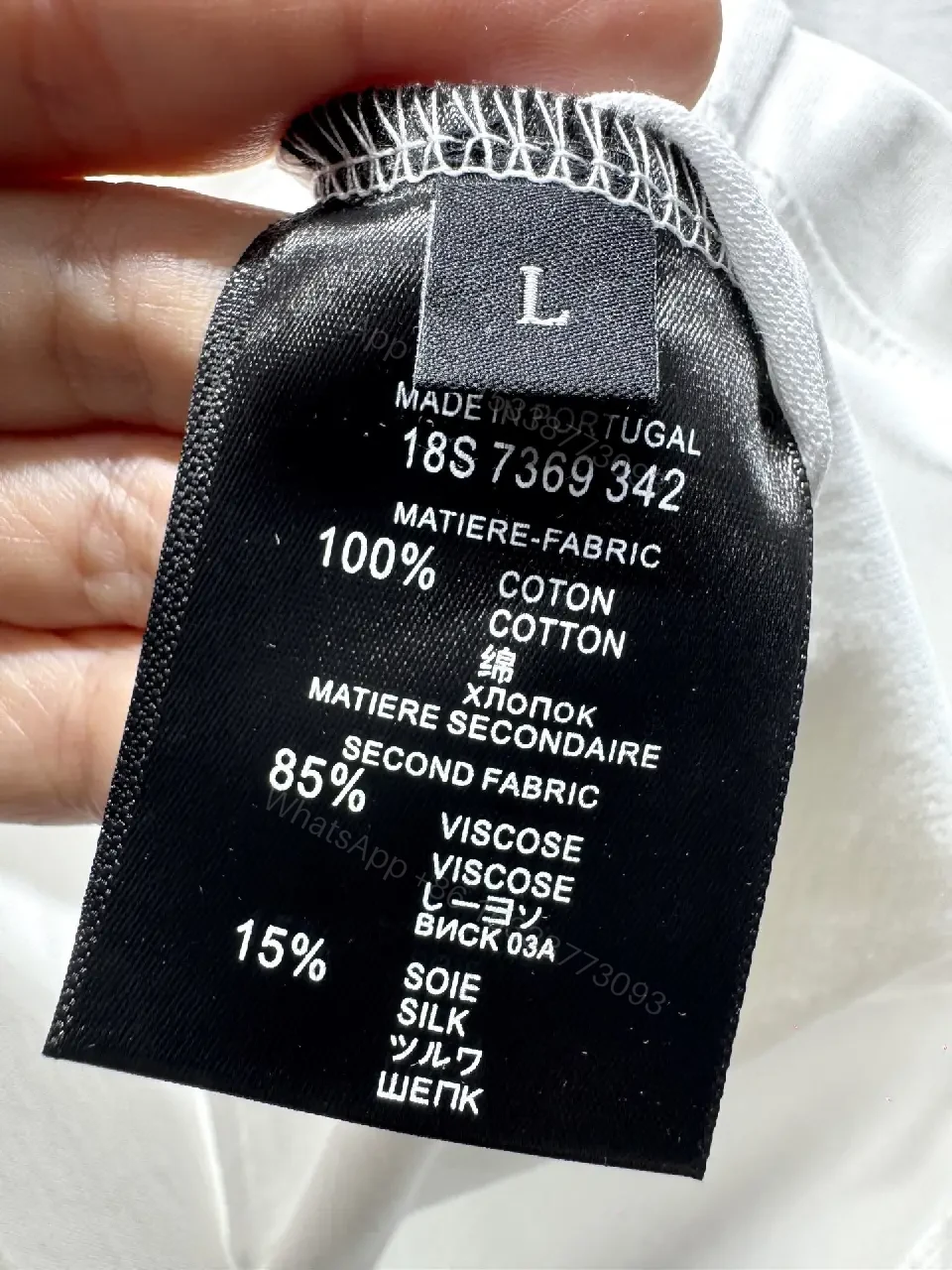 View 6 of White Cotton Tee with Distressed DIOR-Inspired Logo (Casual Luxe)