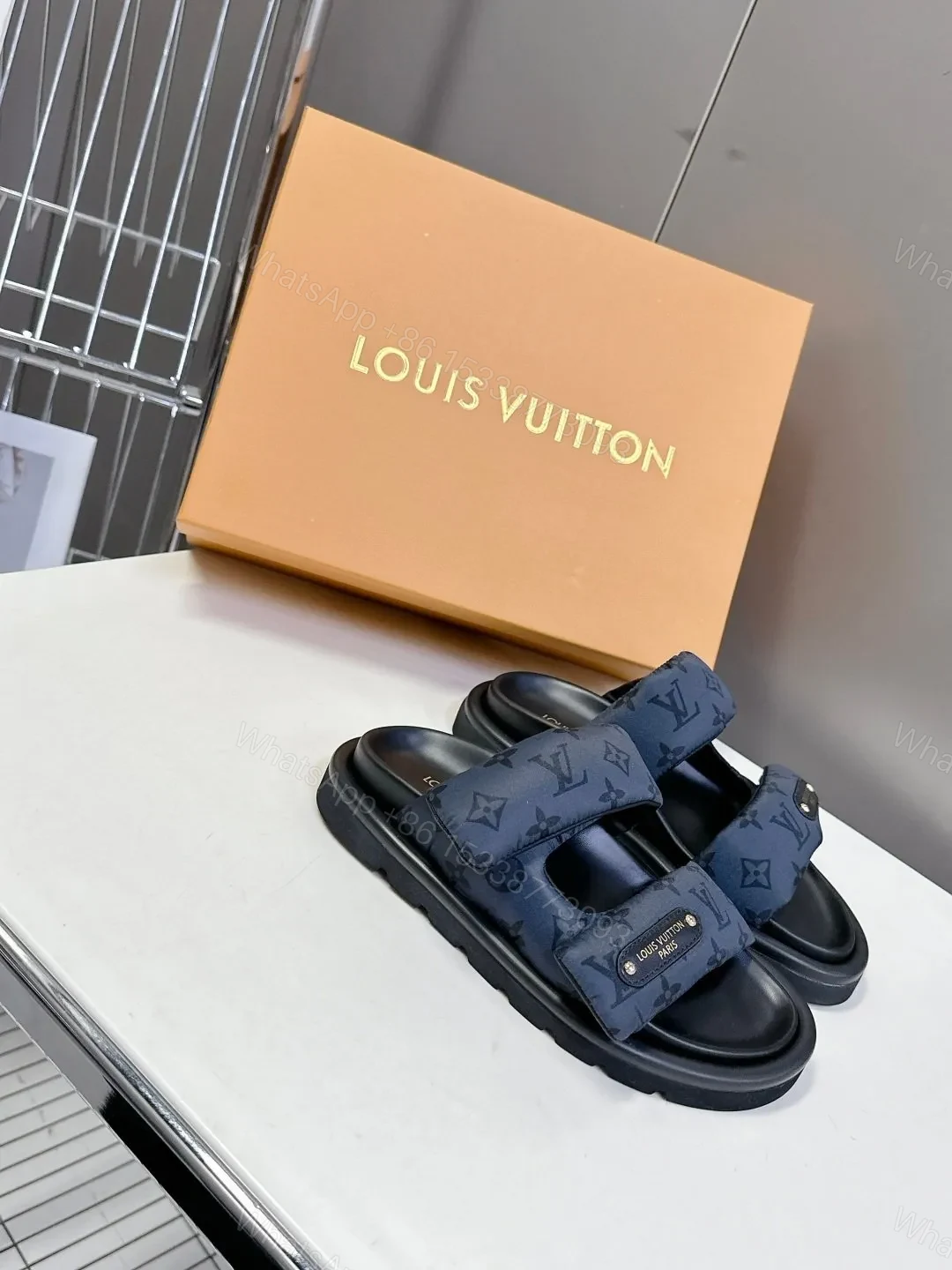 View 3 of LV Women Blue Fabric Leather Sandals