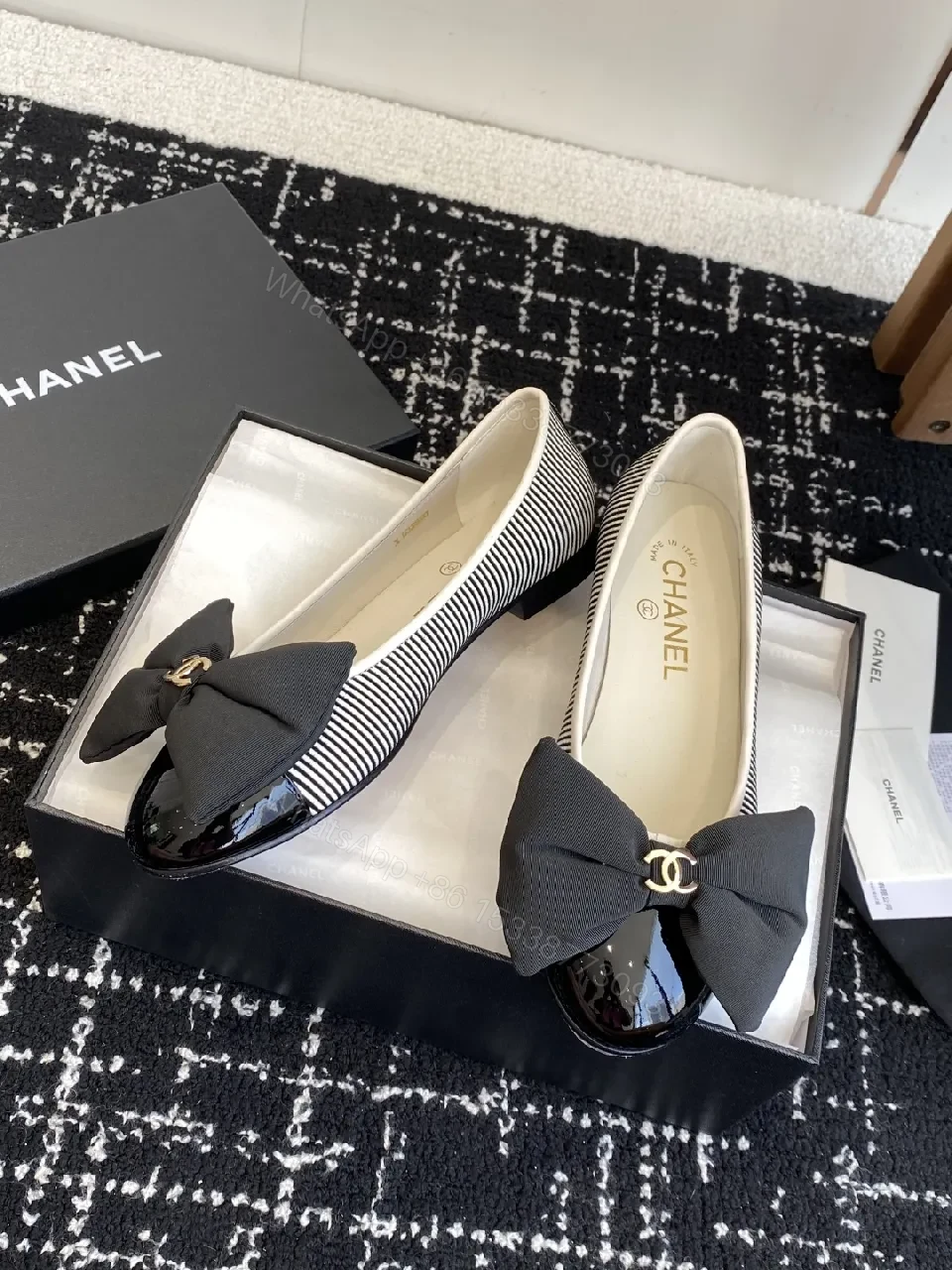 View 8 of Textured Striped Flats with Bow - Luxe Comfort Flat