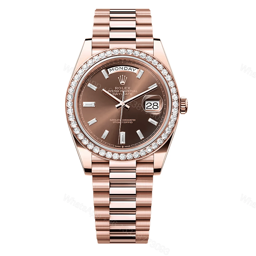 Rolex Day-Date Rose Gold Diamond Bezel and Diamond Chocolate Dial Replica — view 1