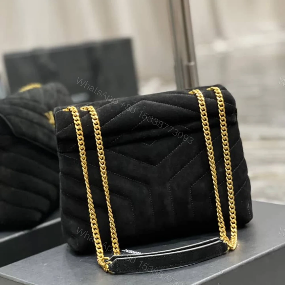 View 7 of Saint Laurent Loulou Small Flap Bag Suede Black 25Cm