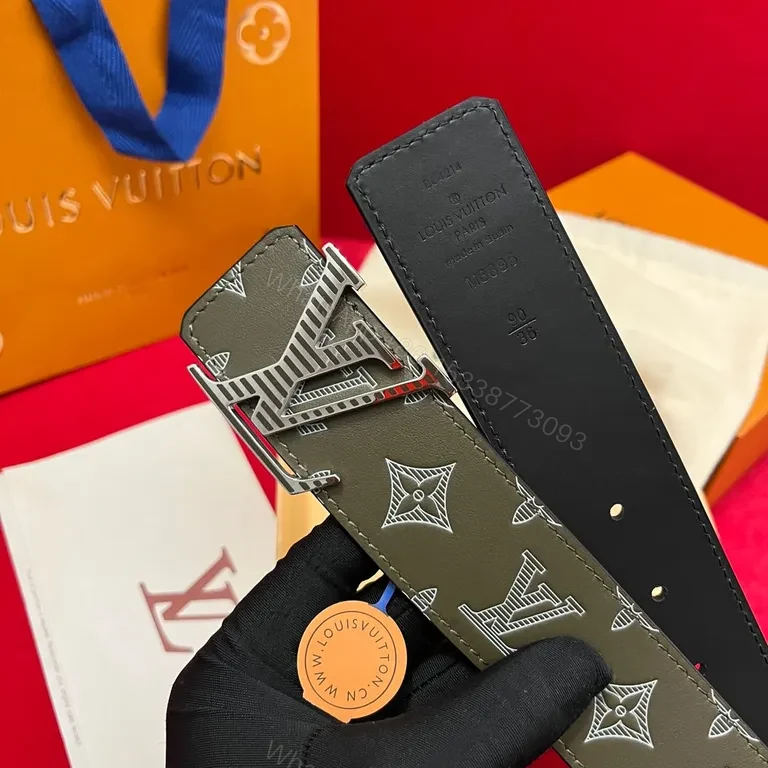 View 9 of Olive LV-Influenced Belt: Monogram Modern, Premium Craft