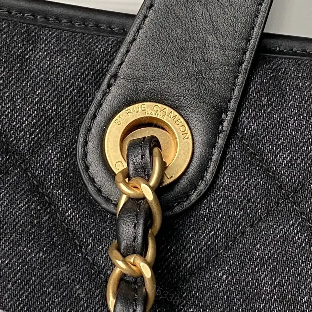 View 6 of Charcoal Quilted Tote: Gold Hardware, Versatile Chic