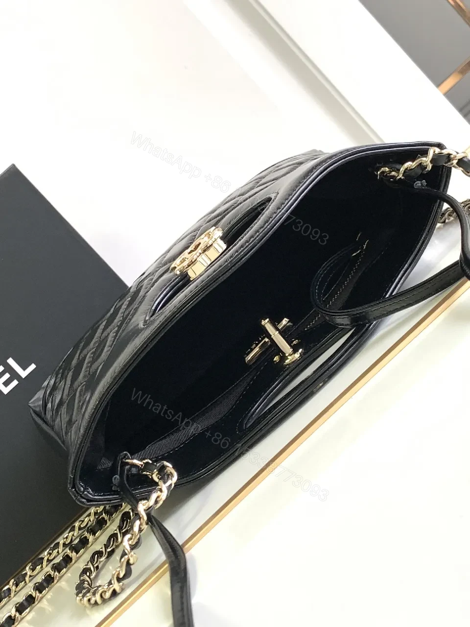 View 3 of Quilted Leather Handbag: Black, Gold Chain, Luxe Everyday Style