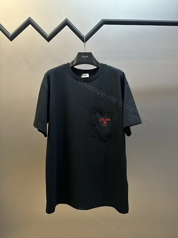 Minimalist Black Tee with Red Pocket Detailing - Premium Unisex Tee — view 1
