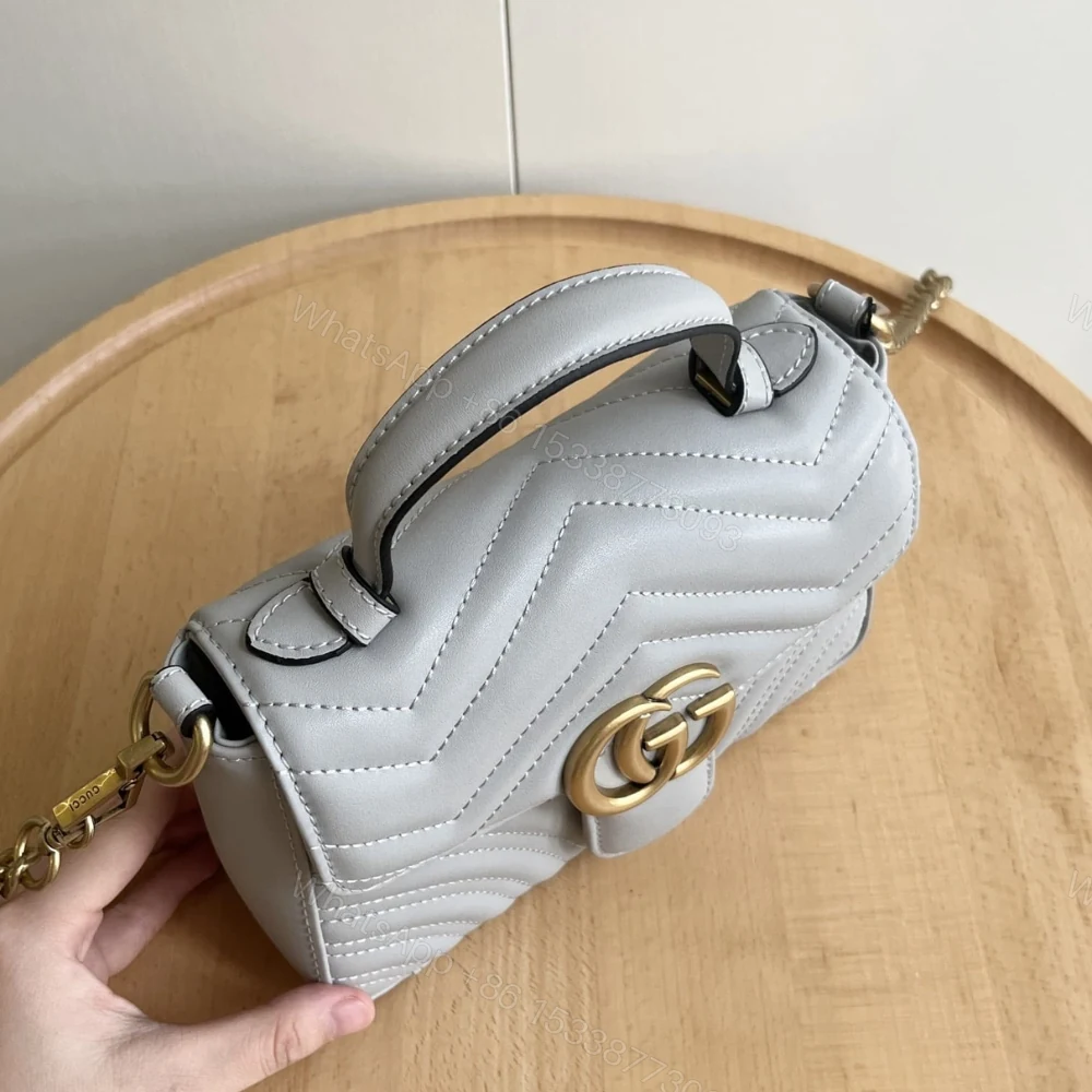 View 4 of Gucci GG Marmont Matelassé Chevron Mini Top Handle Bag Light Grey 21Cm 547260 AABZC 1712