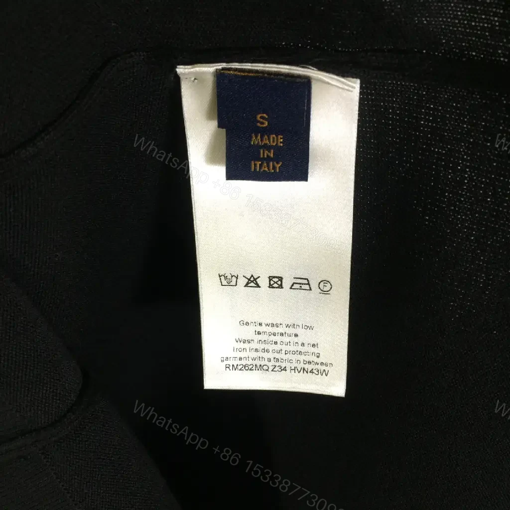View 6 of Solid Black Polo Shirt with Gold LV Logo, Short Sleeves, Classic Collar