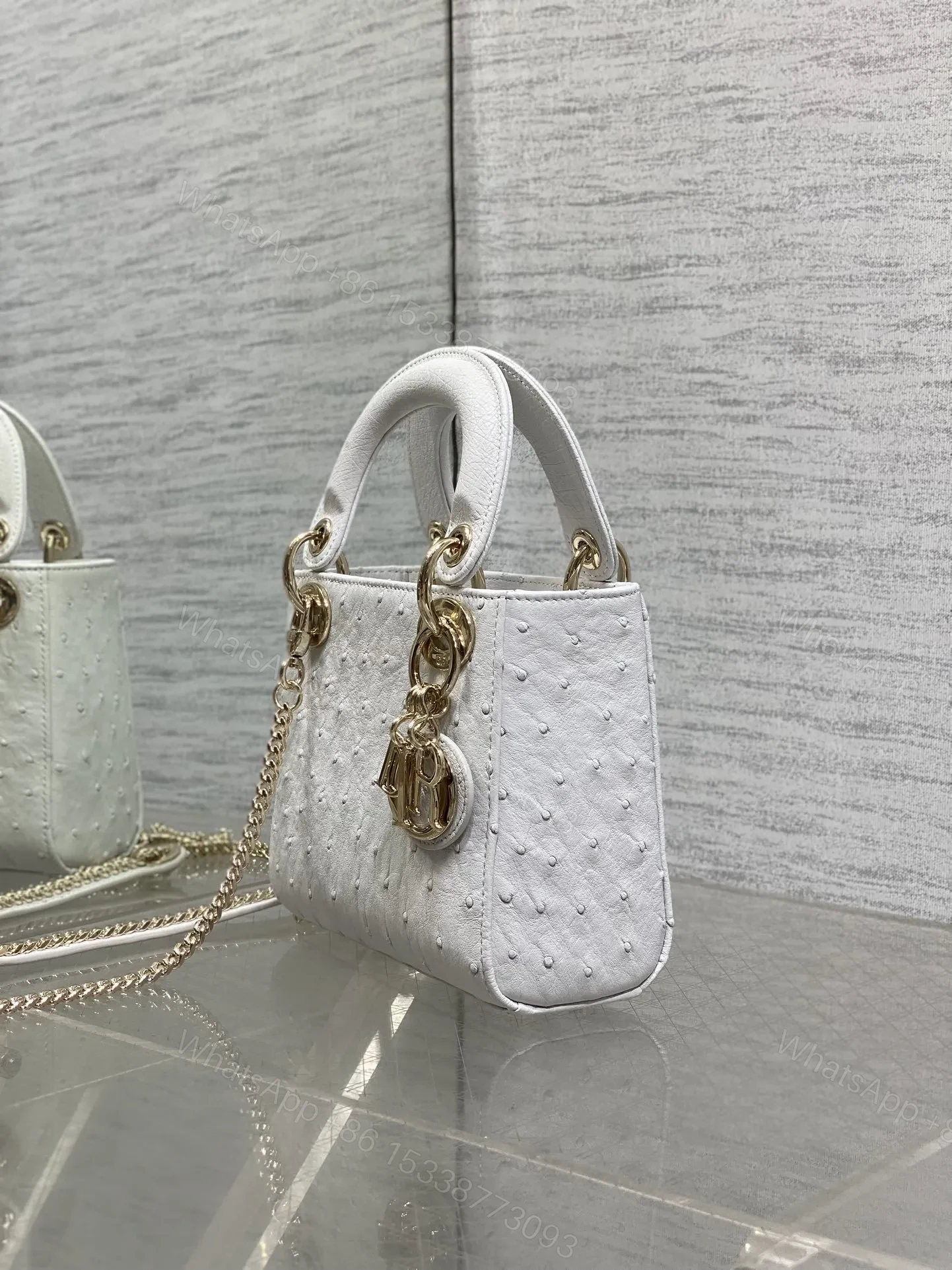 View 5 of Christian Dior Mini Lady Dior bag in white ostrich leather