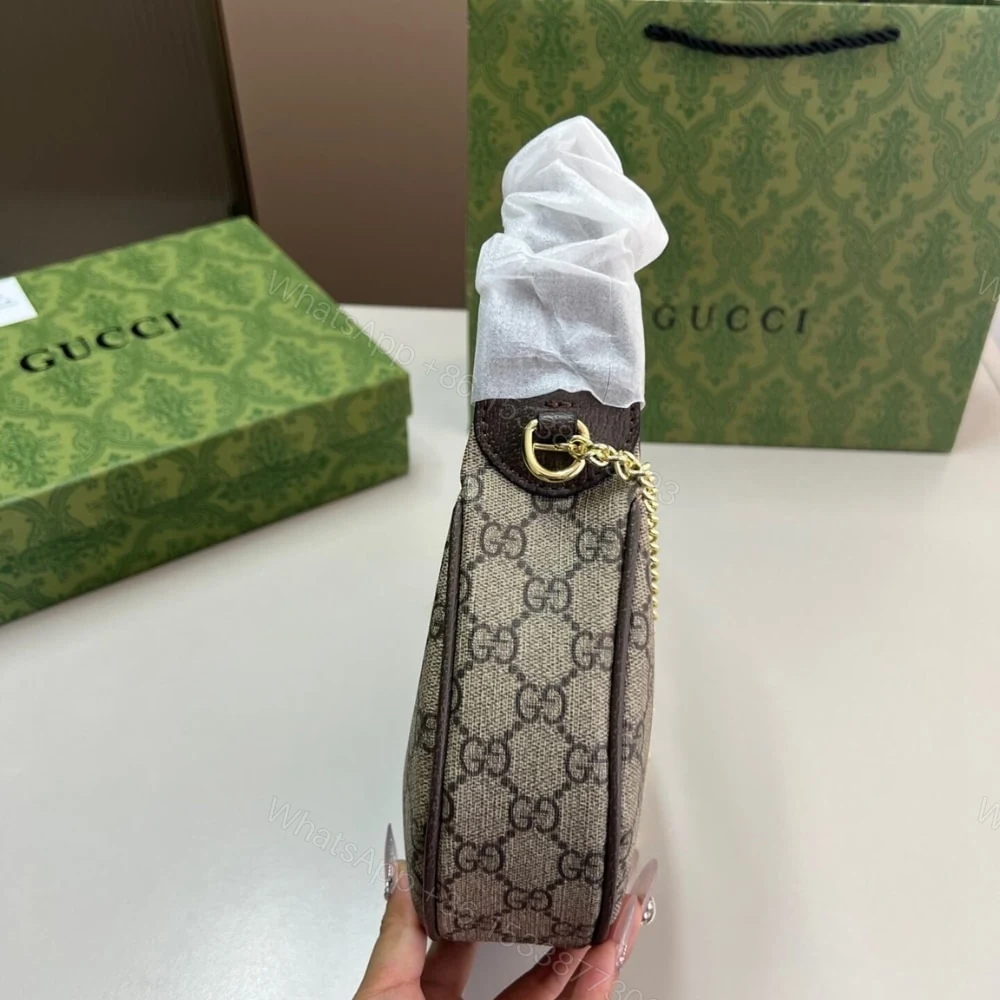 View 5 of GUCCI OPHIDIA SMALL SHOULDER BAG BEIGE AND DARK BROWN GG FABRIC 22CM 838463 FAE0P 9746