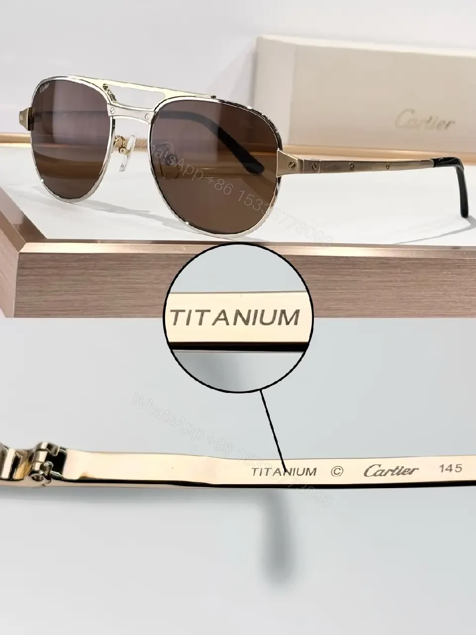 View 7 of Titanium Frame Sunglasses: Luxury Navy Glasses, Subtle Cartier Detail