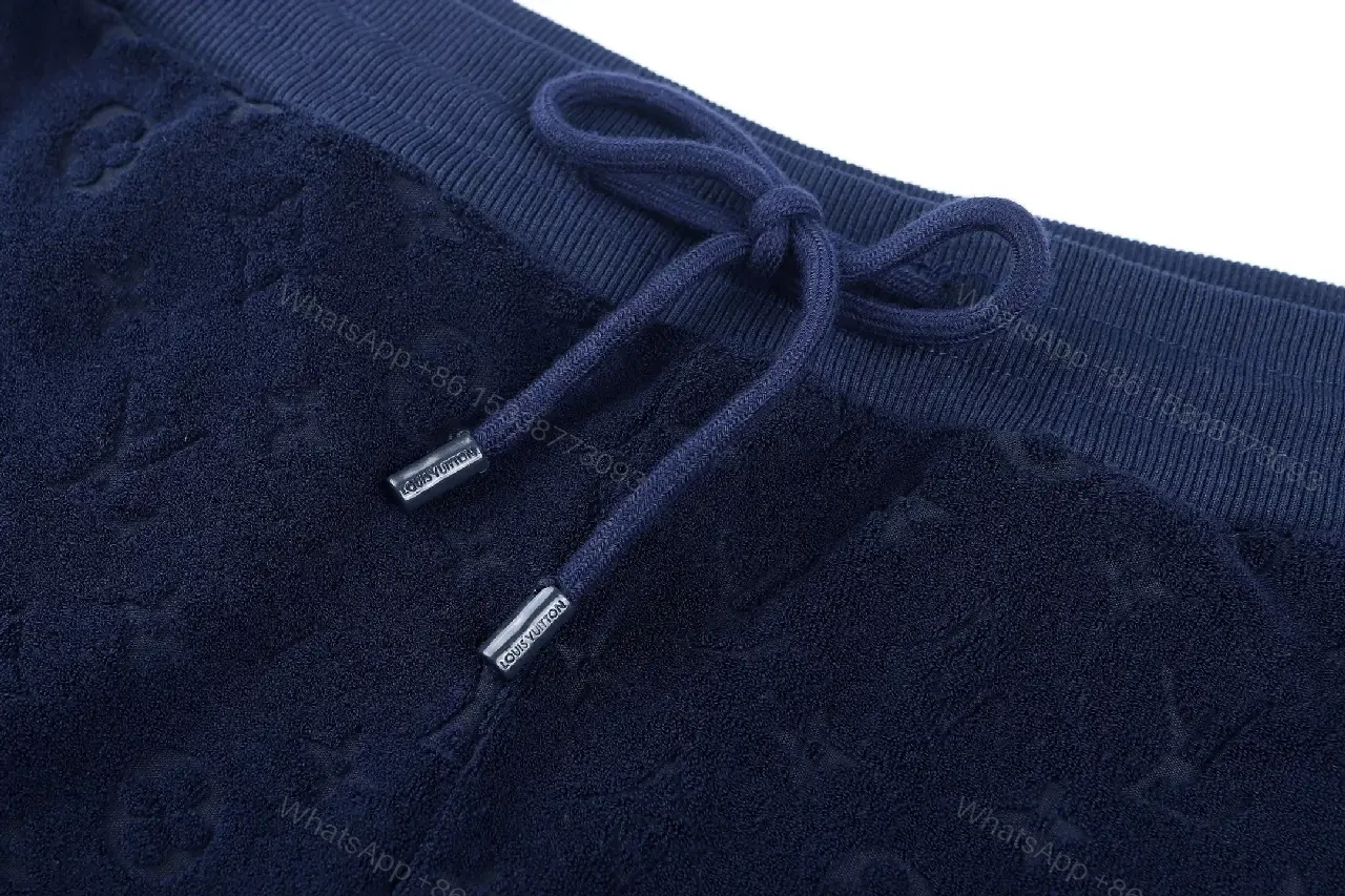 View 7 of Navy Cotton Louis Vuitton-Patterned Drawstring Shorts