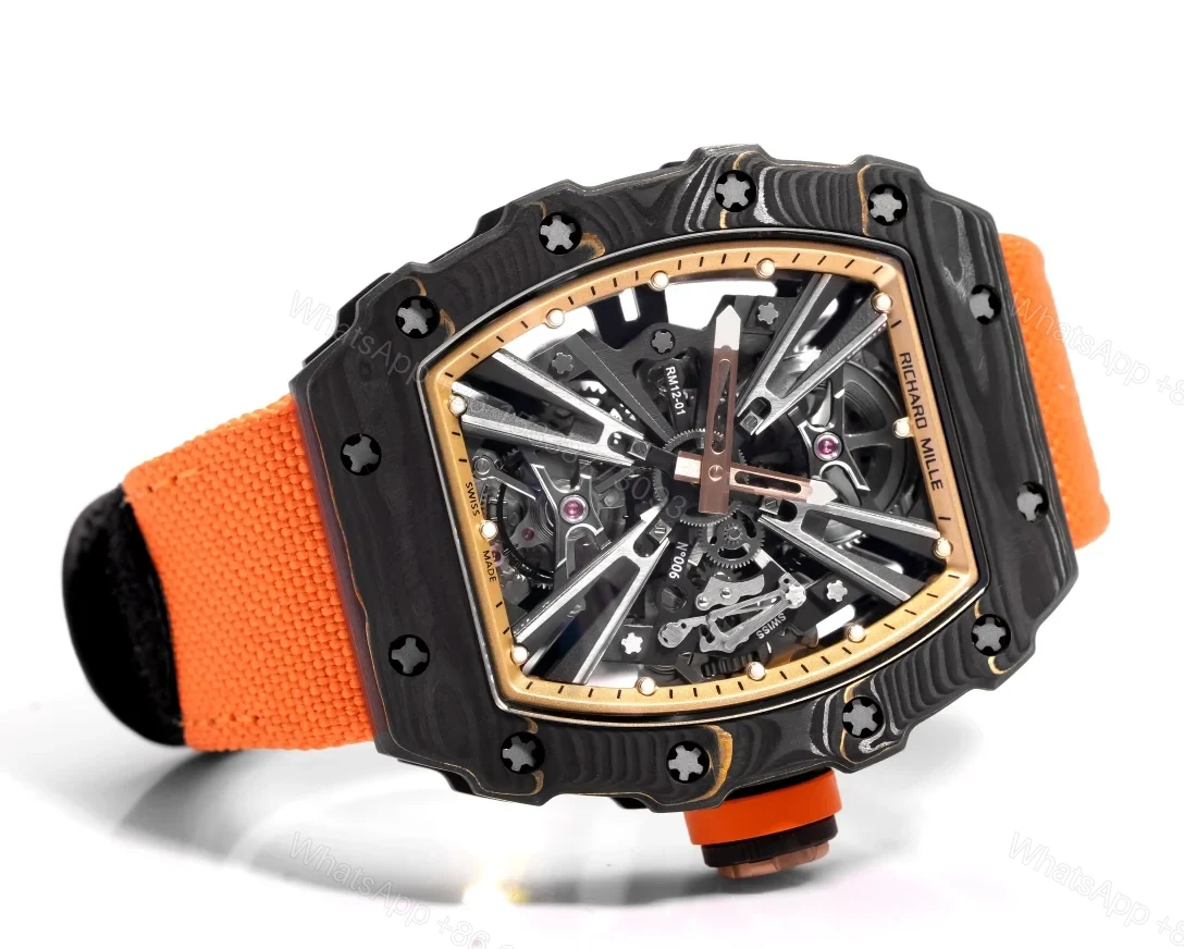 View 5 of Richard Mille RM12-01 Gold Carbon TPT Tourbillon Red Strap Watch RM12-GC-RD